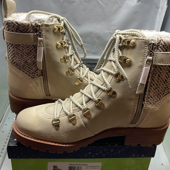 BNIB Sam Edelman Tenlee Bistro Combat Suede Boots Tan 9M - Picture 3 of 11